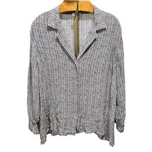 J JILL ~ Grey Herringbone Pattern Button Down Blouse